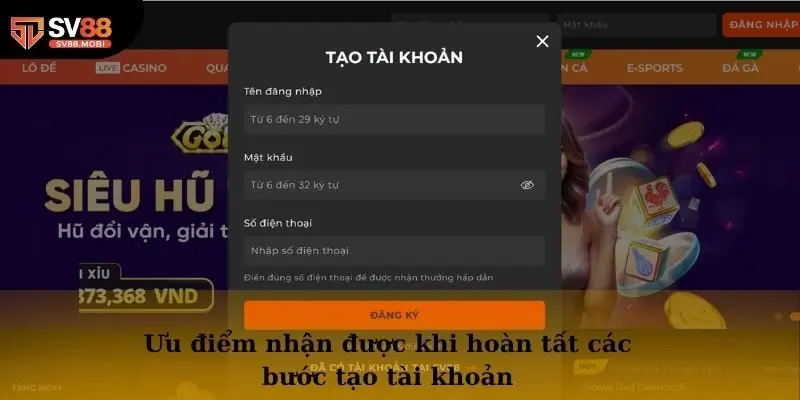 Hướng dẫn quy trình cái bước đăng ký tài khoản tại SV88